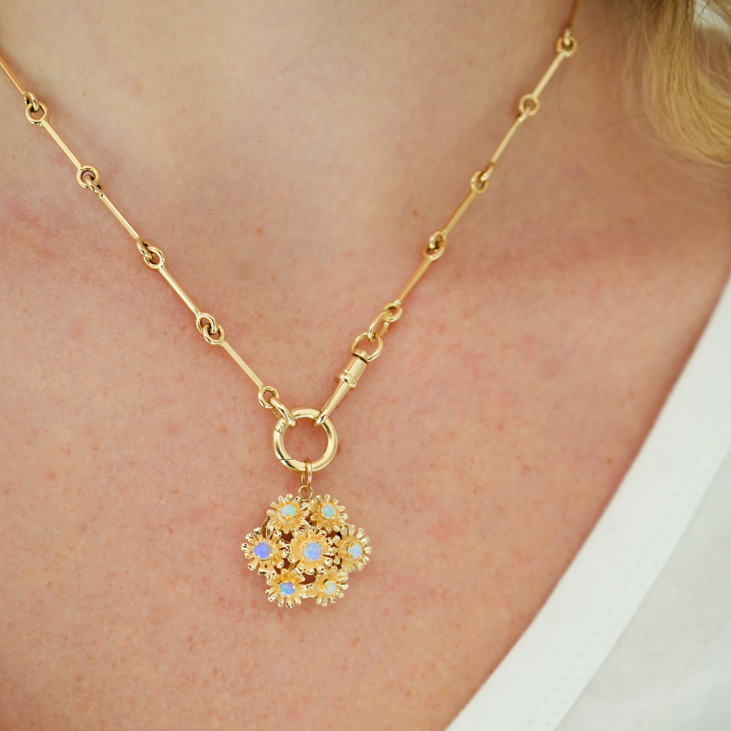 14k Opal Flower Pendant