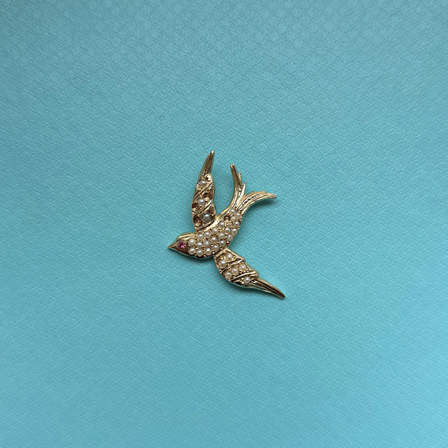 14k Seed Pearl + Ruby Swallow Pendant
