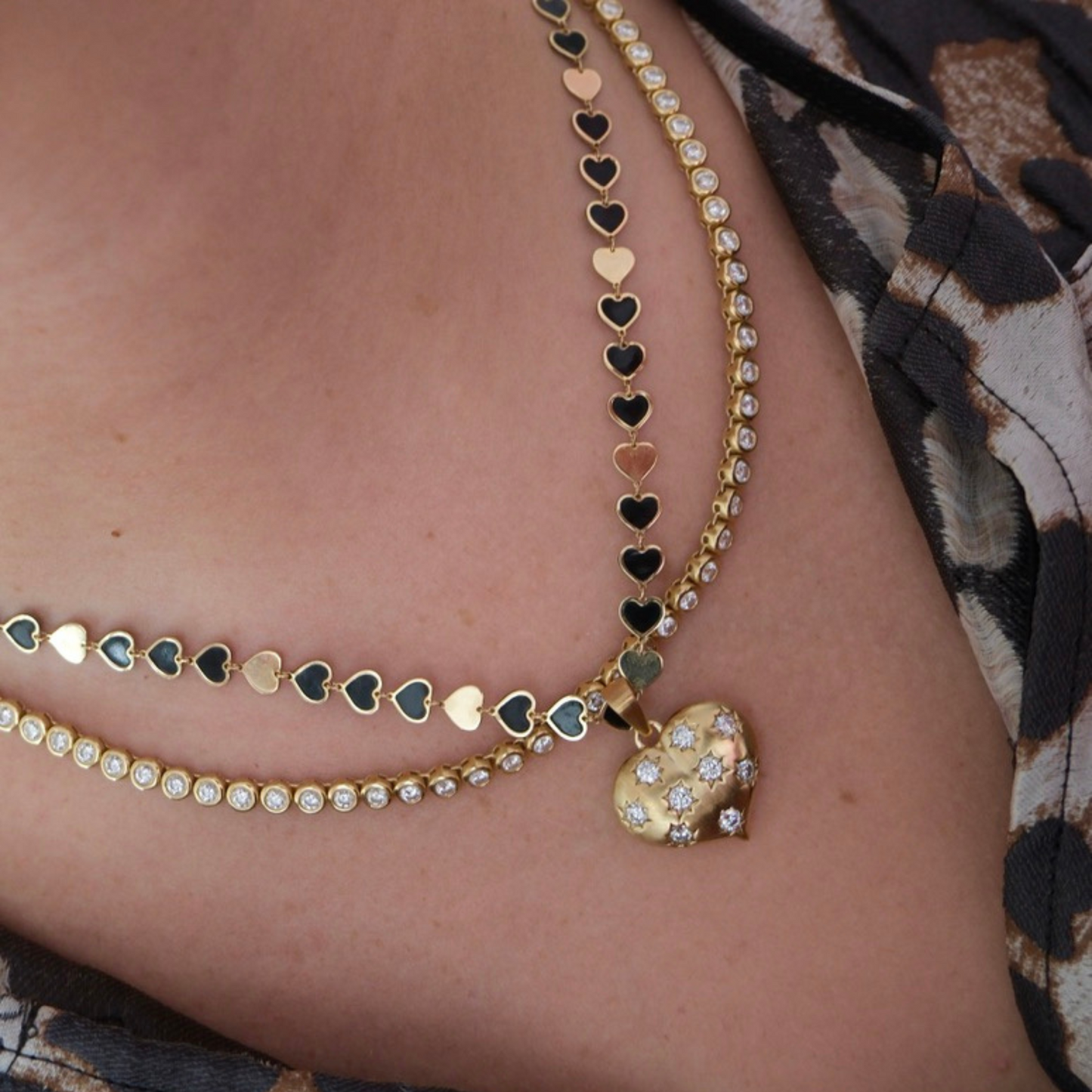 14K Onyx Heart Chain