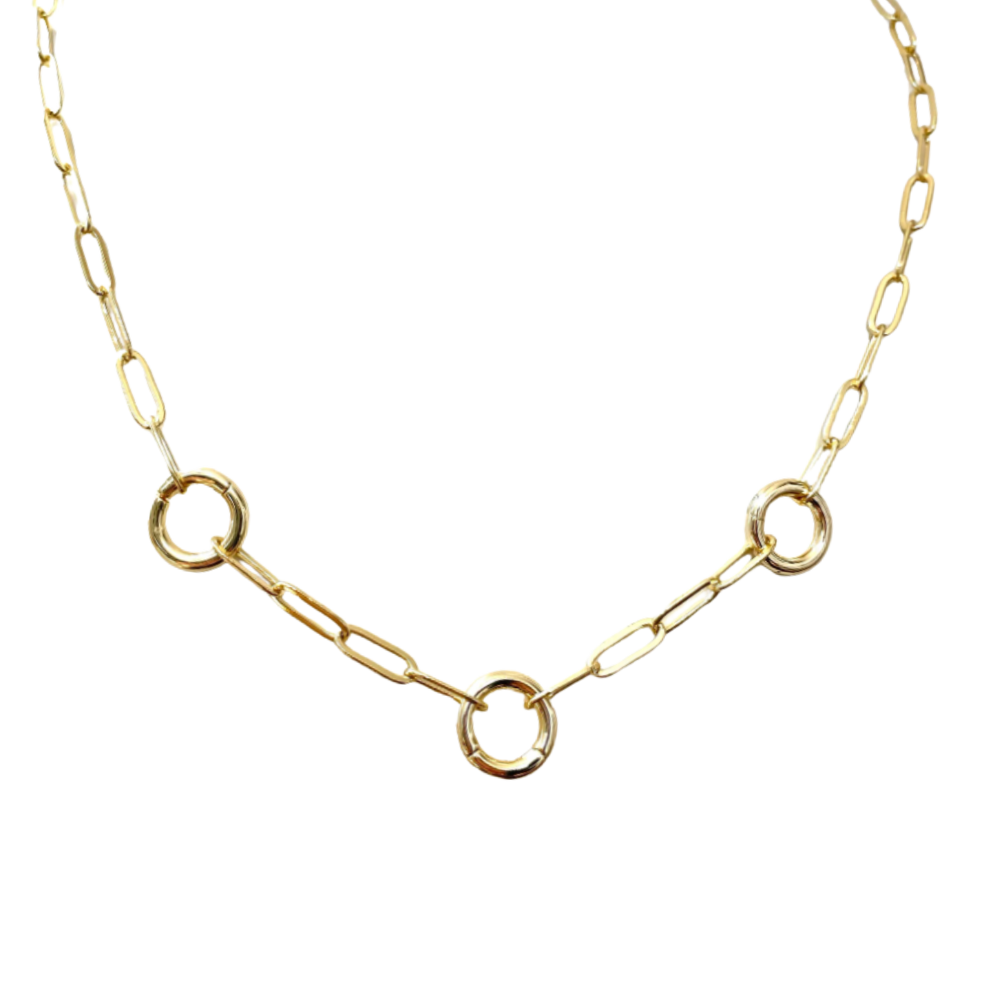 14k Rounded Paperclip Chain w/ Three Charm Holders