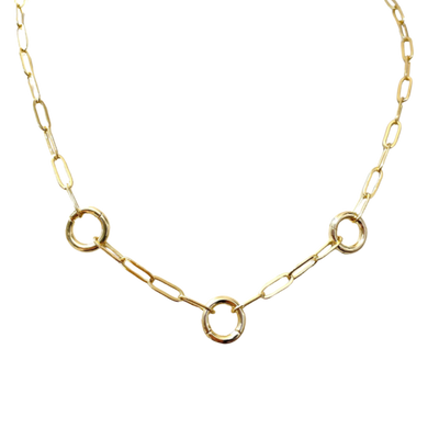 14k Rounded Paperclip Chain w/ Three Charm Holders