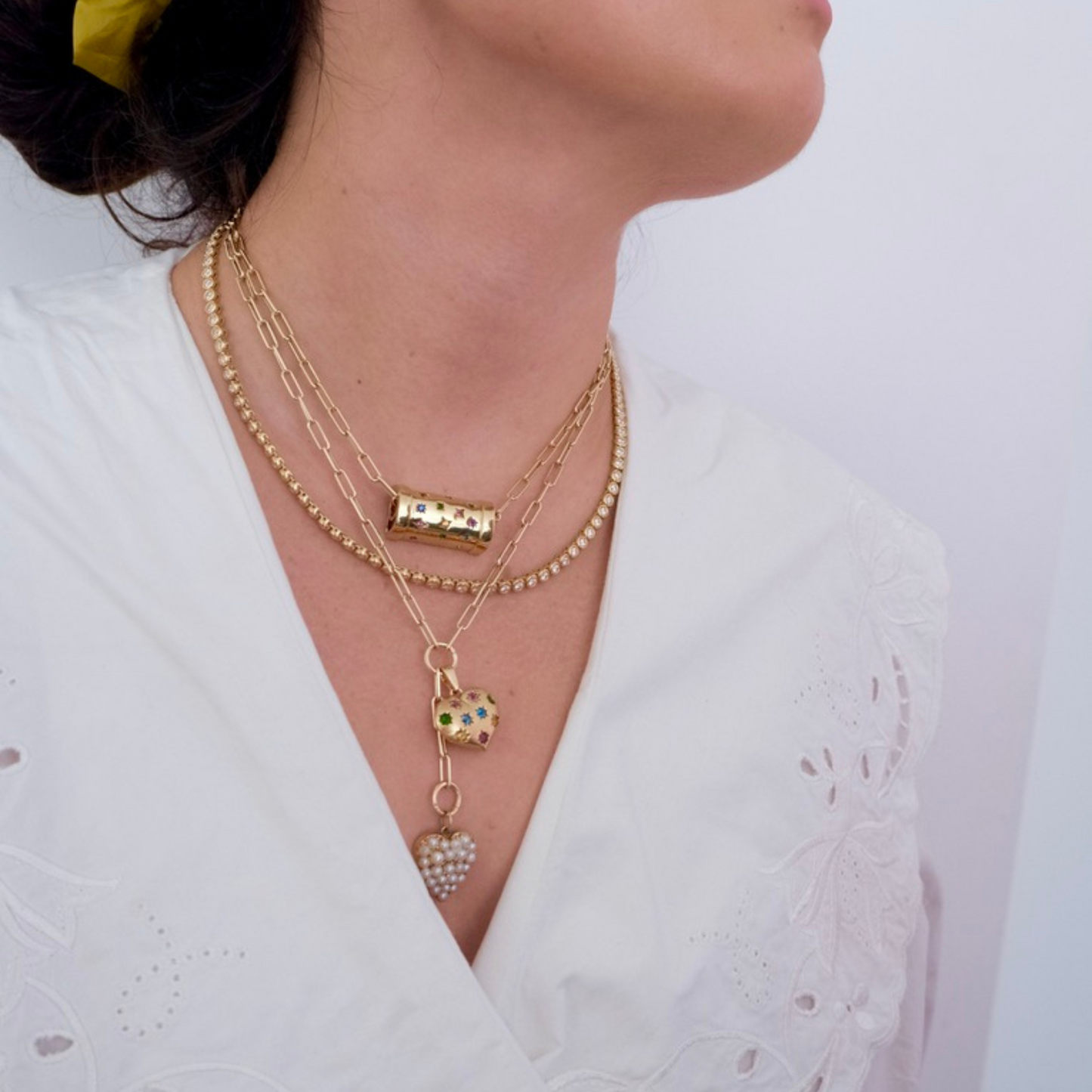 14k Rounded Paperclip Chain w/ Three Charm Holders