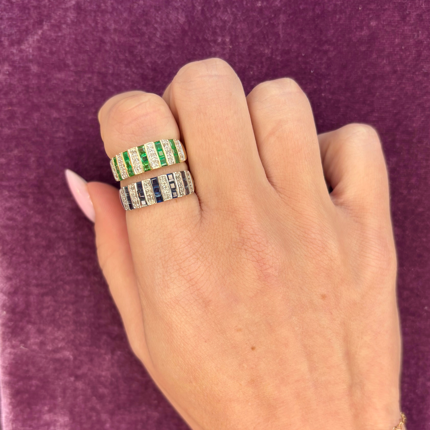 14k Emerald + Diamond Band