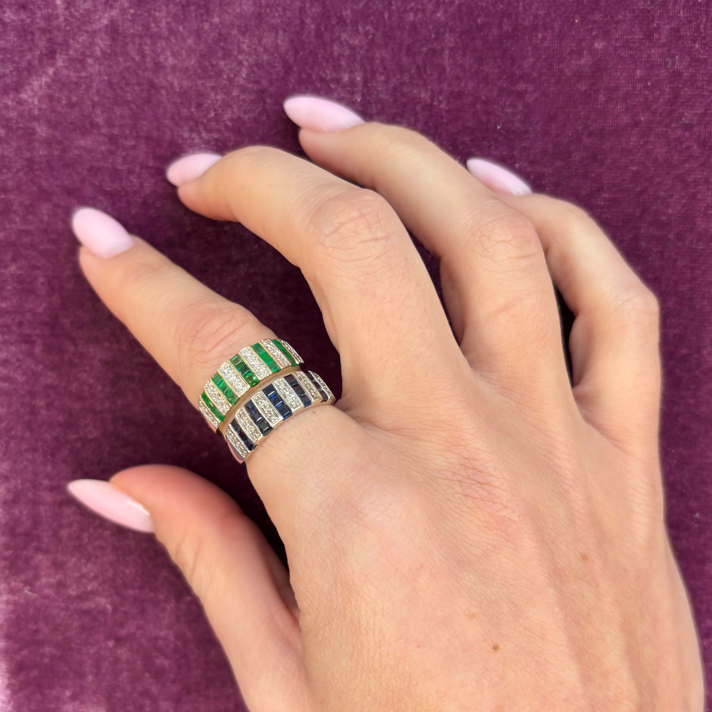 14k Emerald + Diamond Band