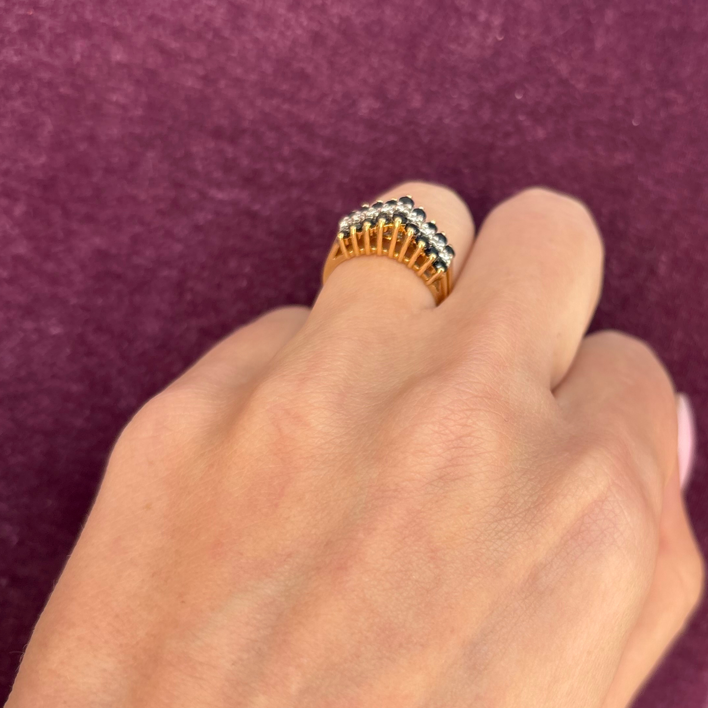 14k Sapphire + Diamond Pyramid Ring