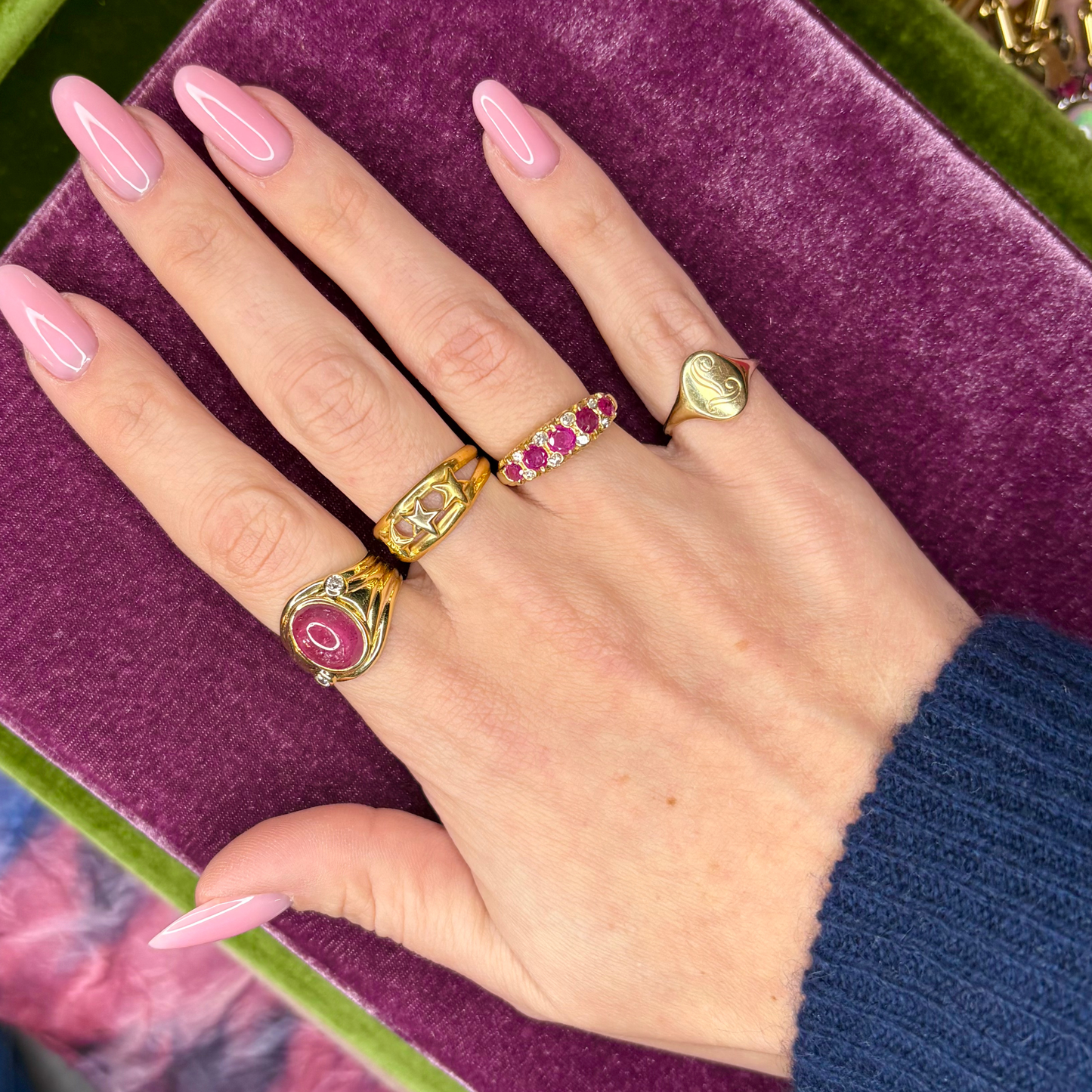 14k Diamond + Ruby 5 Stone Ring