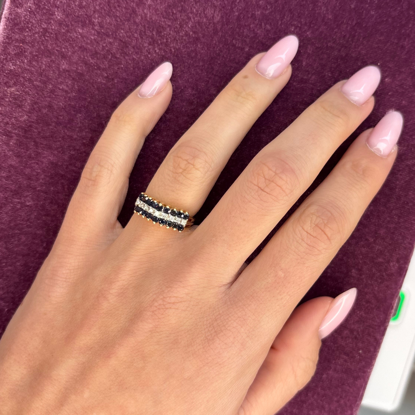 14k Sapphire + Diamond Pyramid Ring