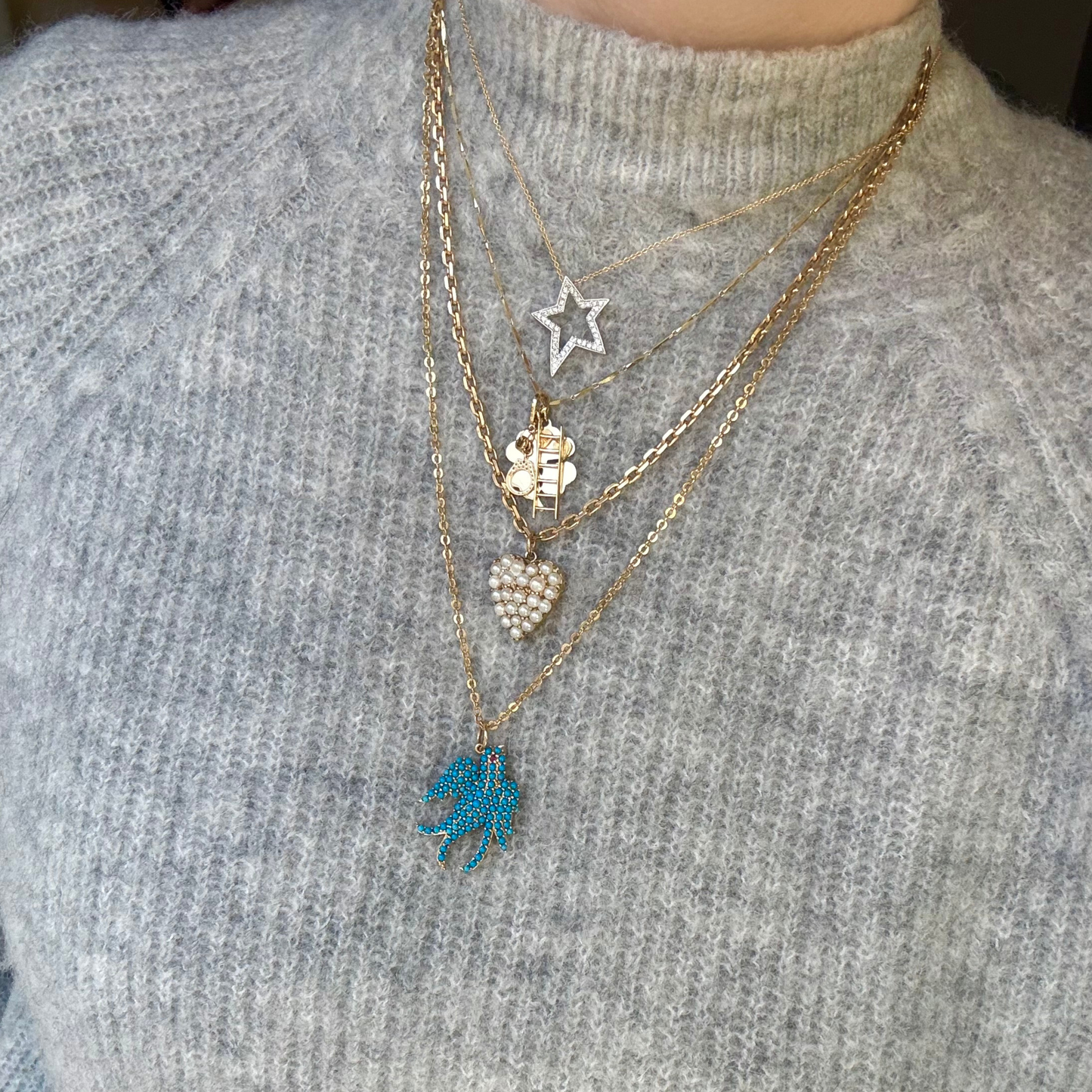 14k Seed Pearl Cluster Heart Charm