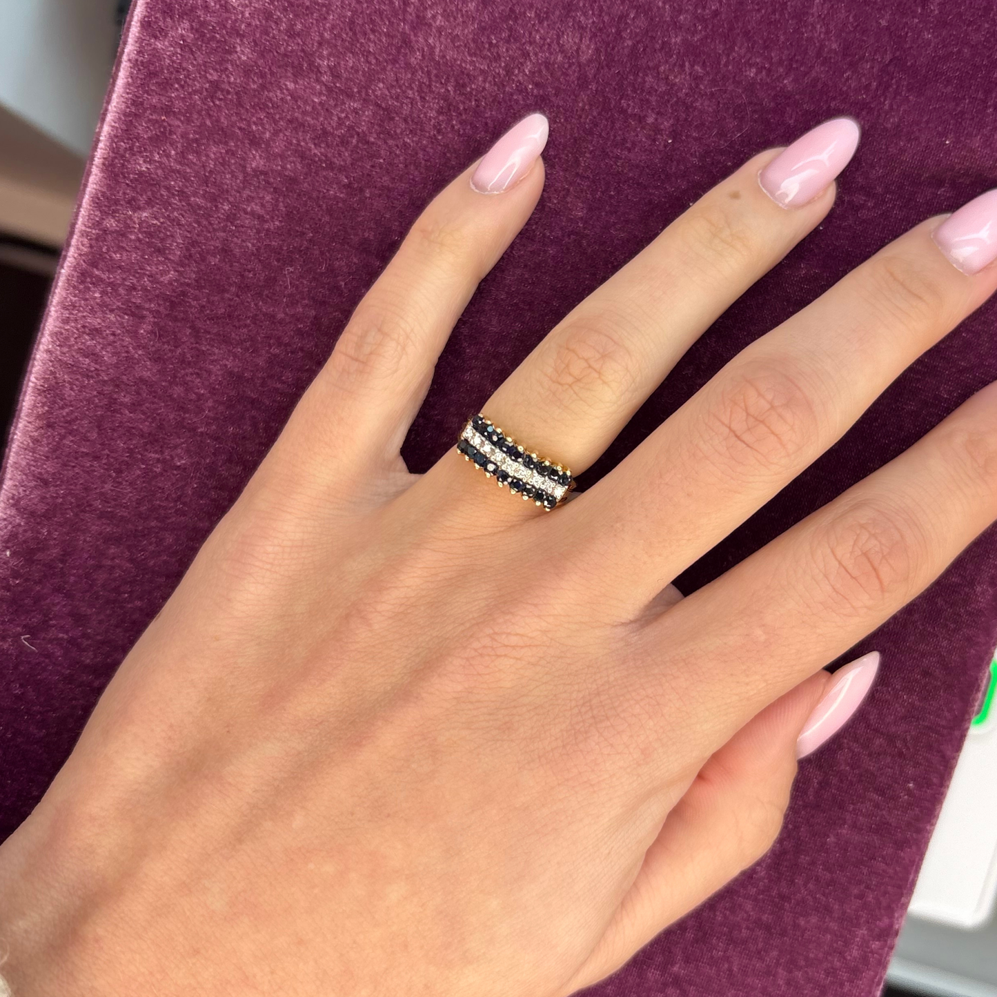 14k Sapphire + Diamond Pyramid Ring