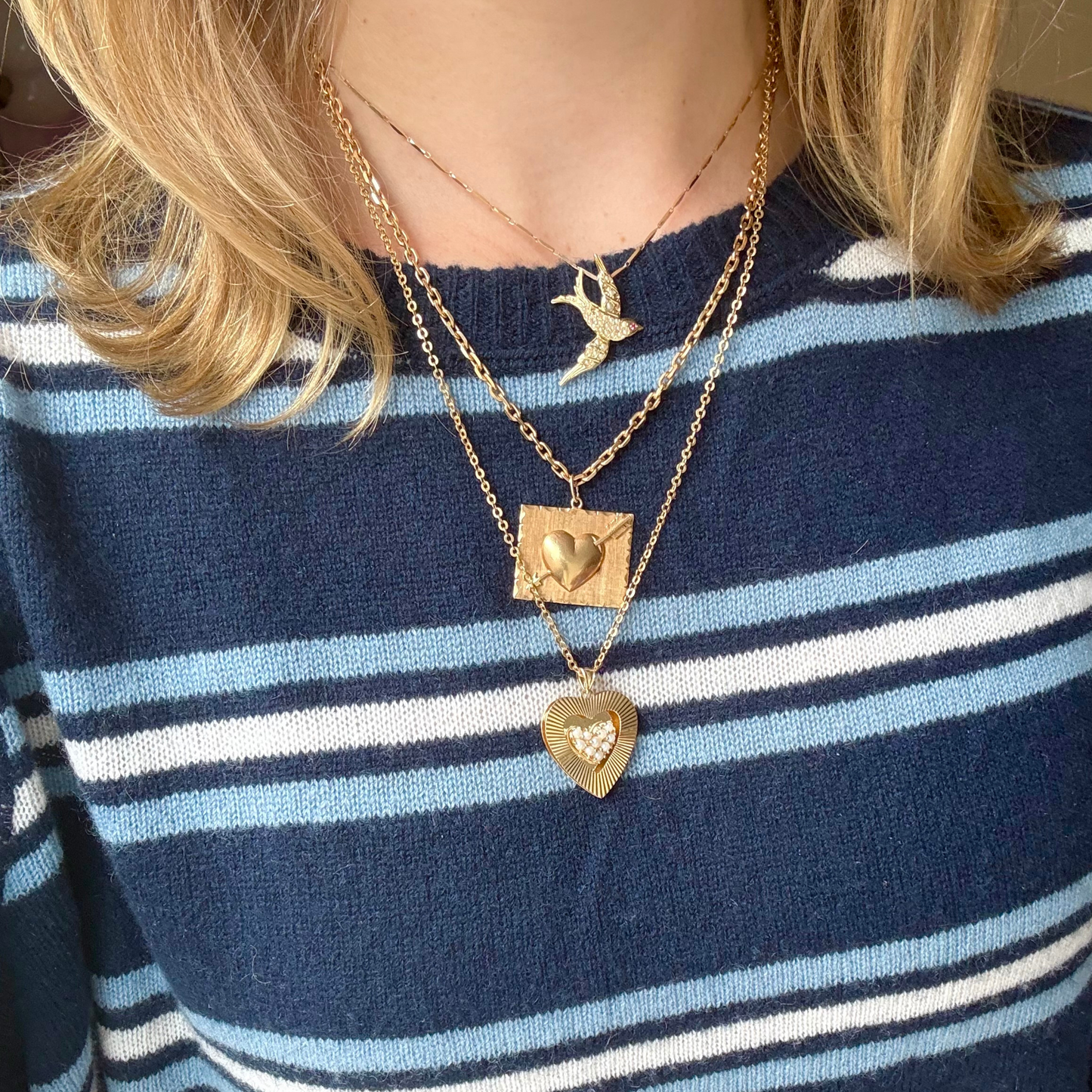 14k Fluted Heart + Pearl Charm