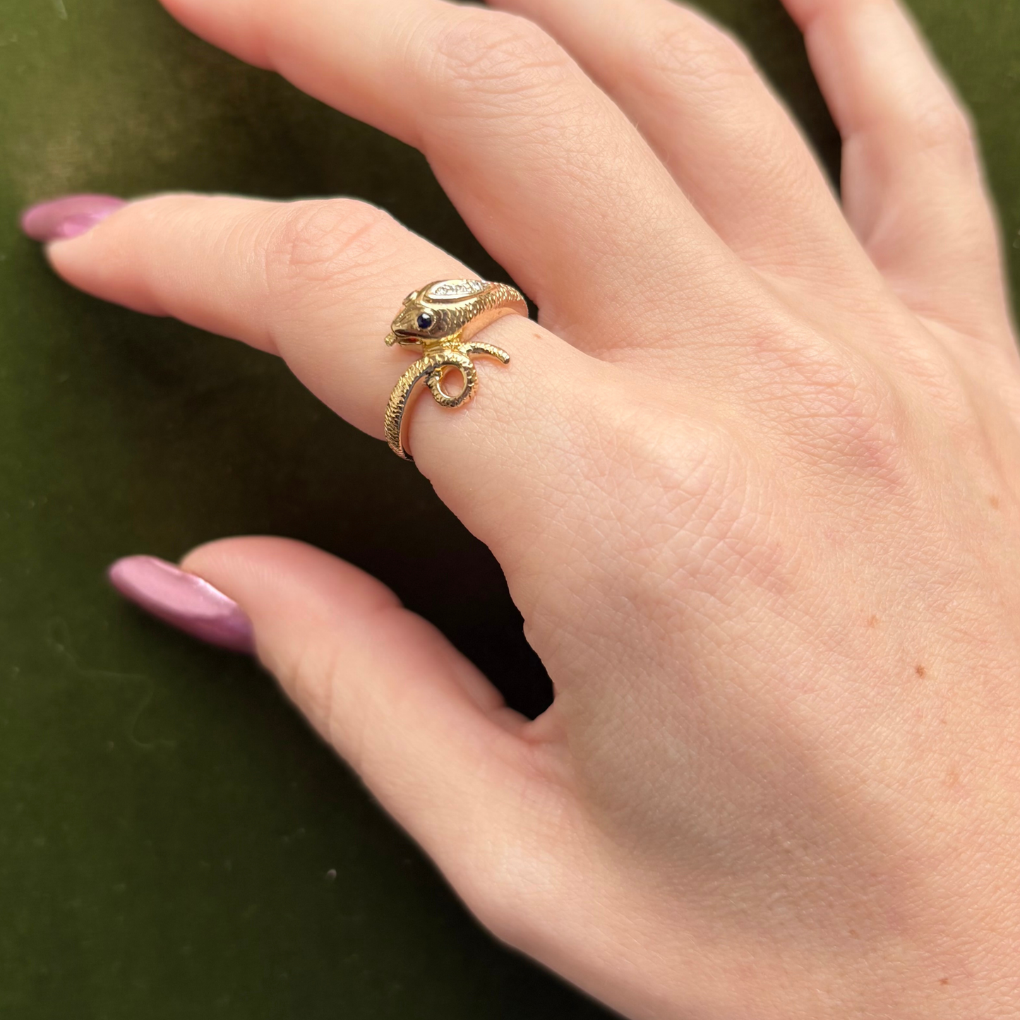 14k Sapphire + Diamond Snake Ring