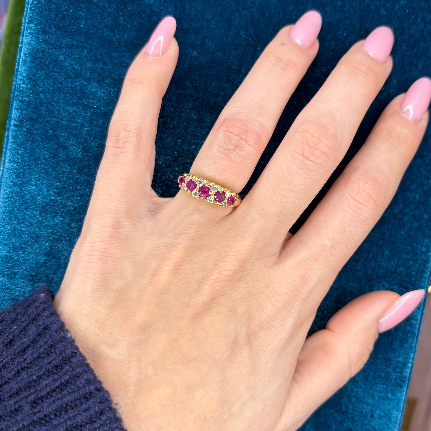 14k Diamond + Ruby 5 Stone Ring