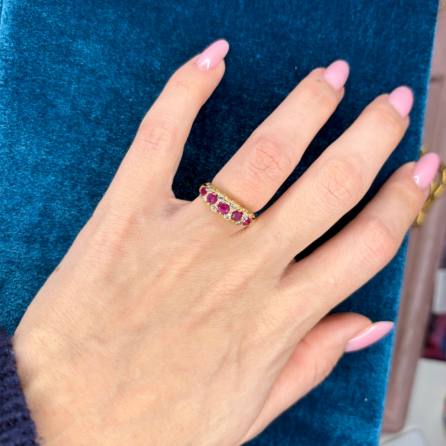 14k Diamond + Ruby 5 Stone Ring