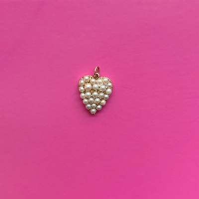 14k Seed Pearl Cluster Heart Charm