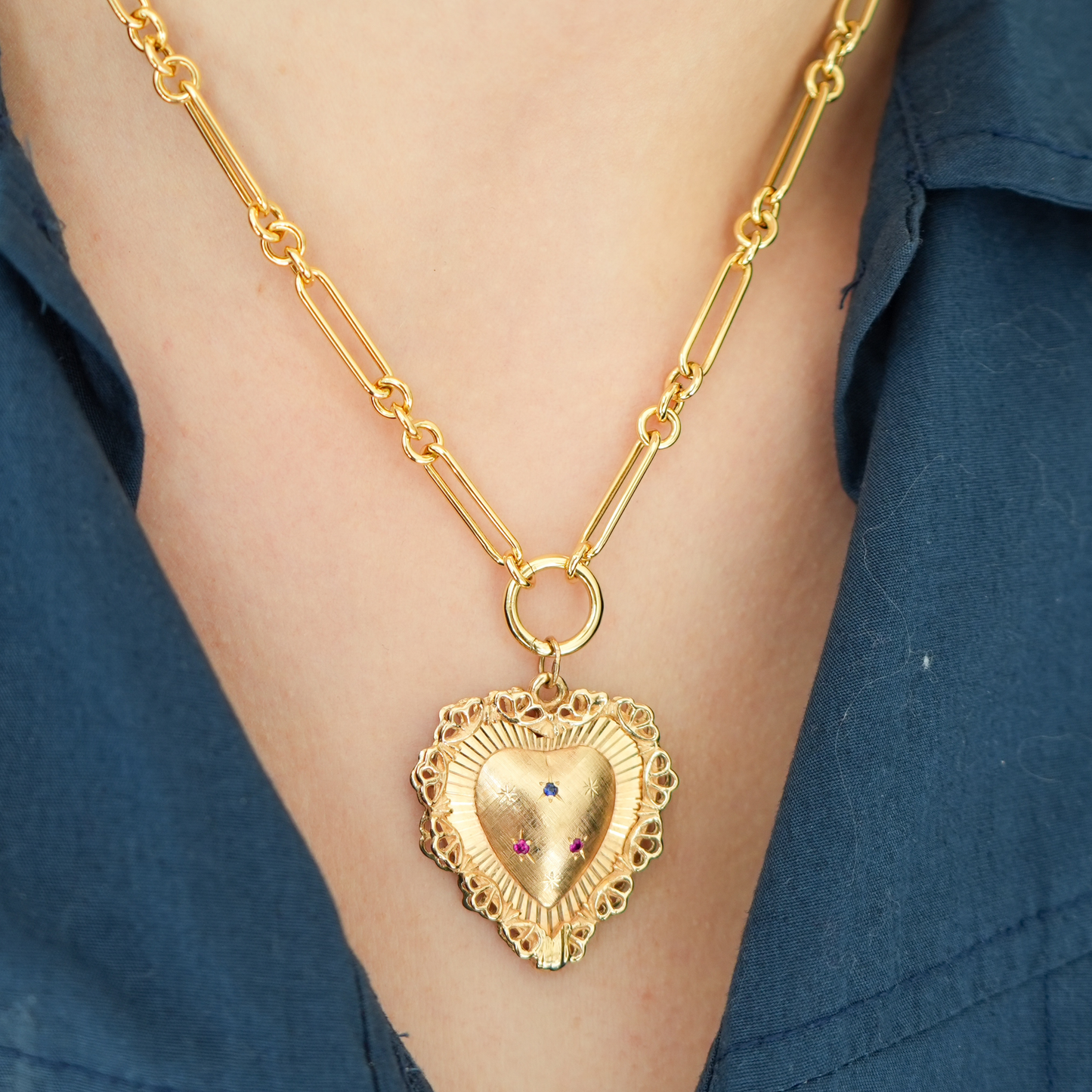 14k Ruby + Sapphire Heart Pendant