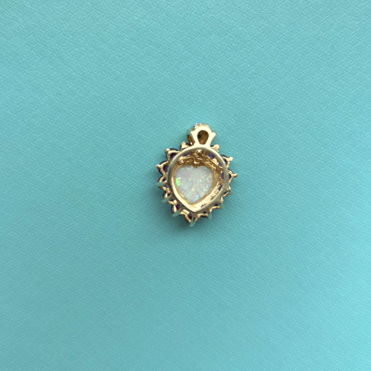 14k Opal, Rhodolite, + Diamond Heart Charm