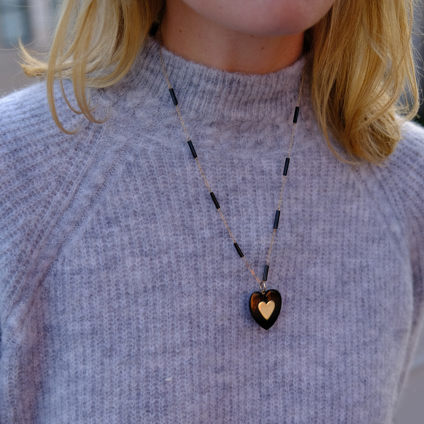 14k Wood Heart Necklace