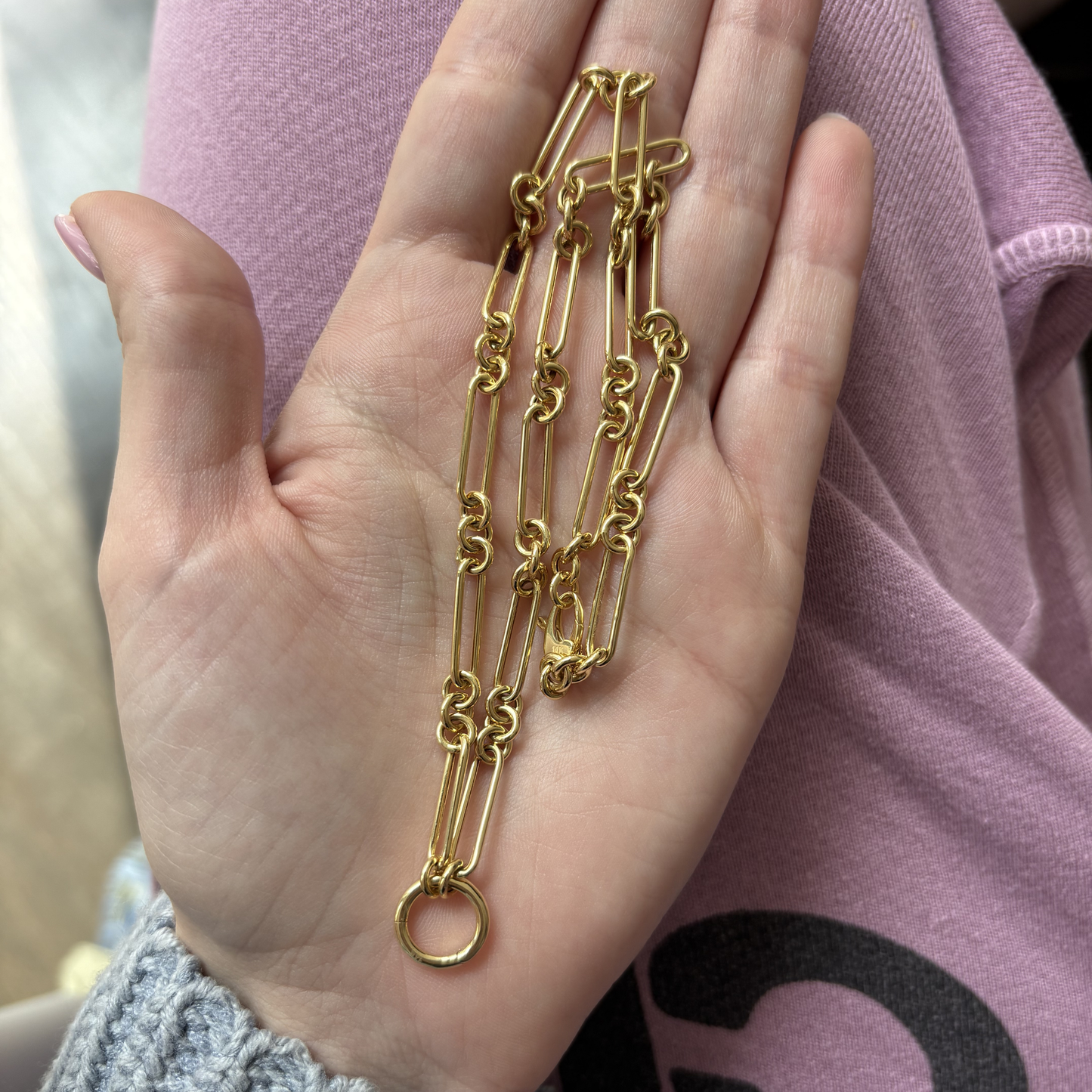 14k Trombone Chain w/ Charm Holder