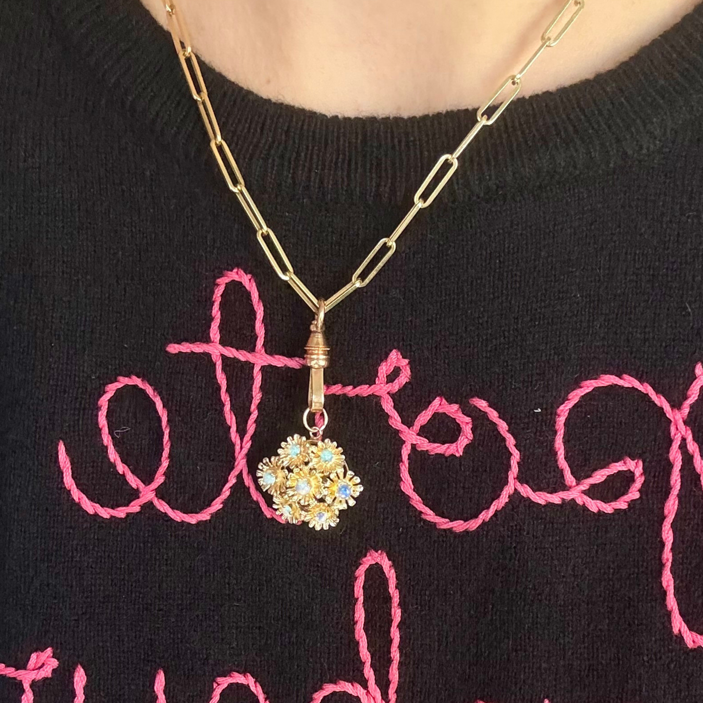 14k Opal Flower Pendant